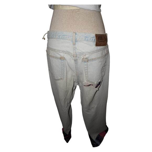 Vintage Calvin Klein USA Distressed Patchwork Jeans Size 34 Peace Sign Y2K - Picture 5 of 11